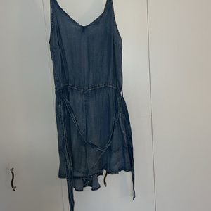 Cezele denim romper with minimal ruffle hem